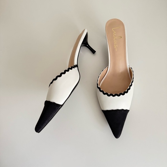 Lulus Calton Black White Pointed Toe Mules Pumps Size 10 Chic Minimalist Style - Picture 4 of 6
